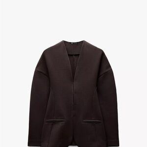 Zara Women's Dark Brown Minimal Open-Front Blazer